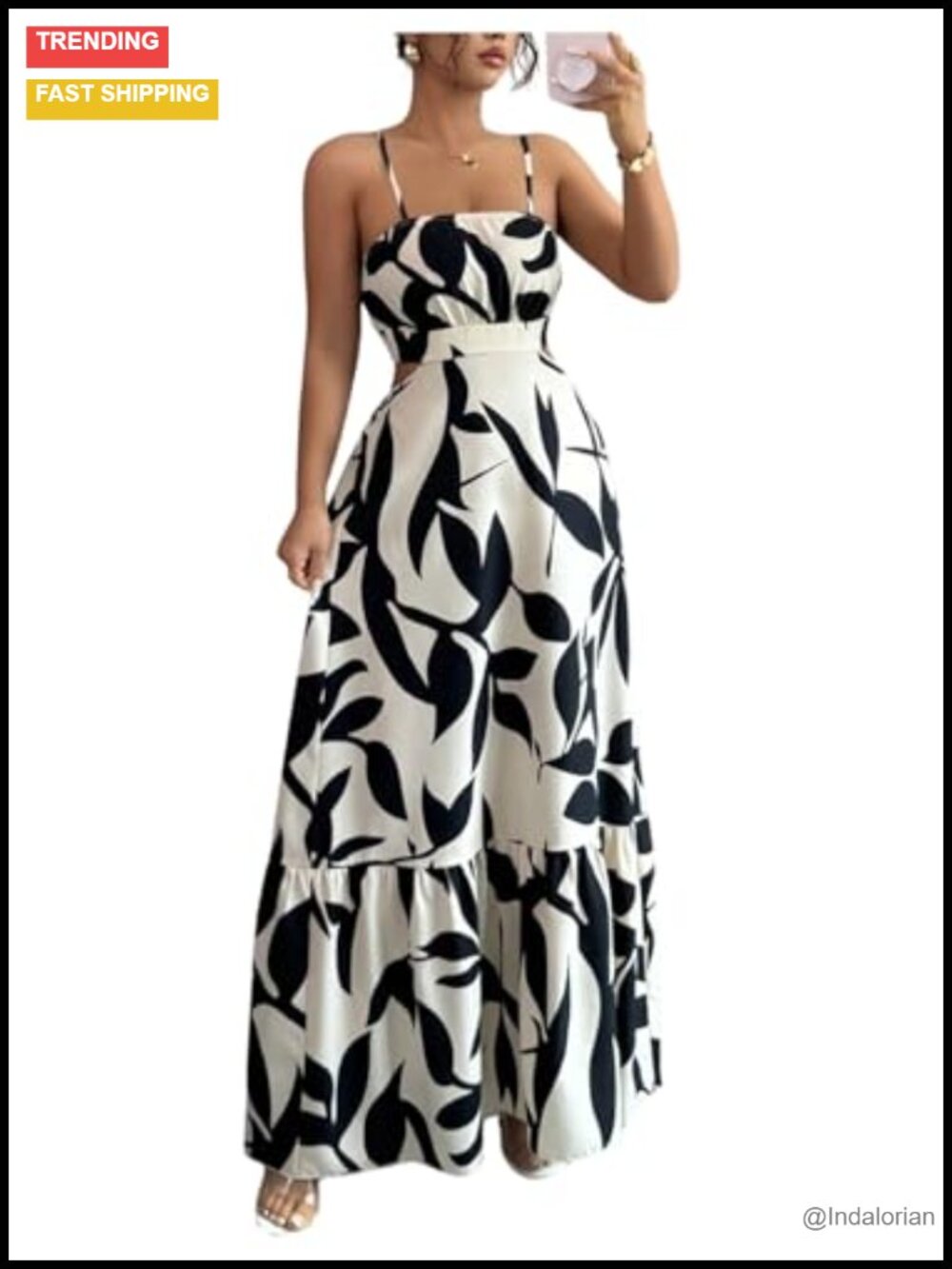 OYOANGLE Women's Cut Out Floral Print Tropical Maxi Dress